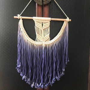 Blue Hand-Woven Macrame Tapestry